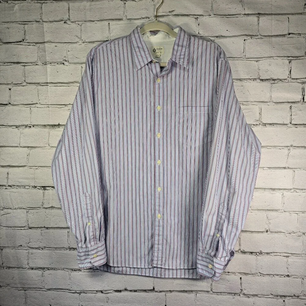 J. CREW MENS BUTTON DOWN LONG SLEEVE SHIRT BLUE STRIPED WHITE CUFF SIZE LARGE